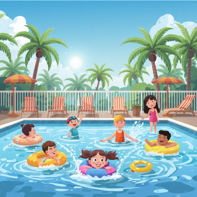 Children swimming at pool